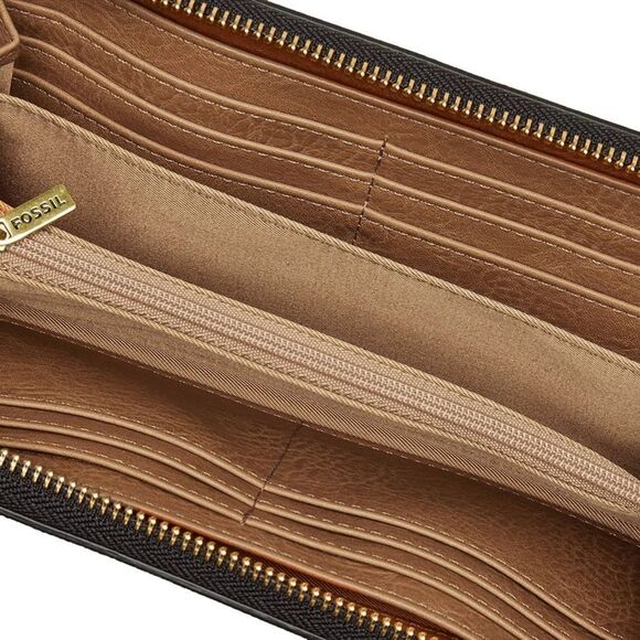 New! FOSSIL Logan RFID Wallet Zip Around Clutch Wristlet Strap Black Stripe - Picture 5 of 12